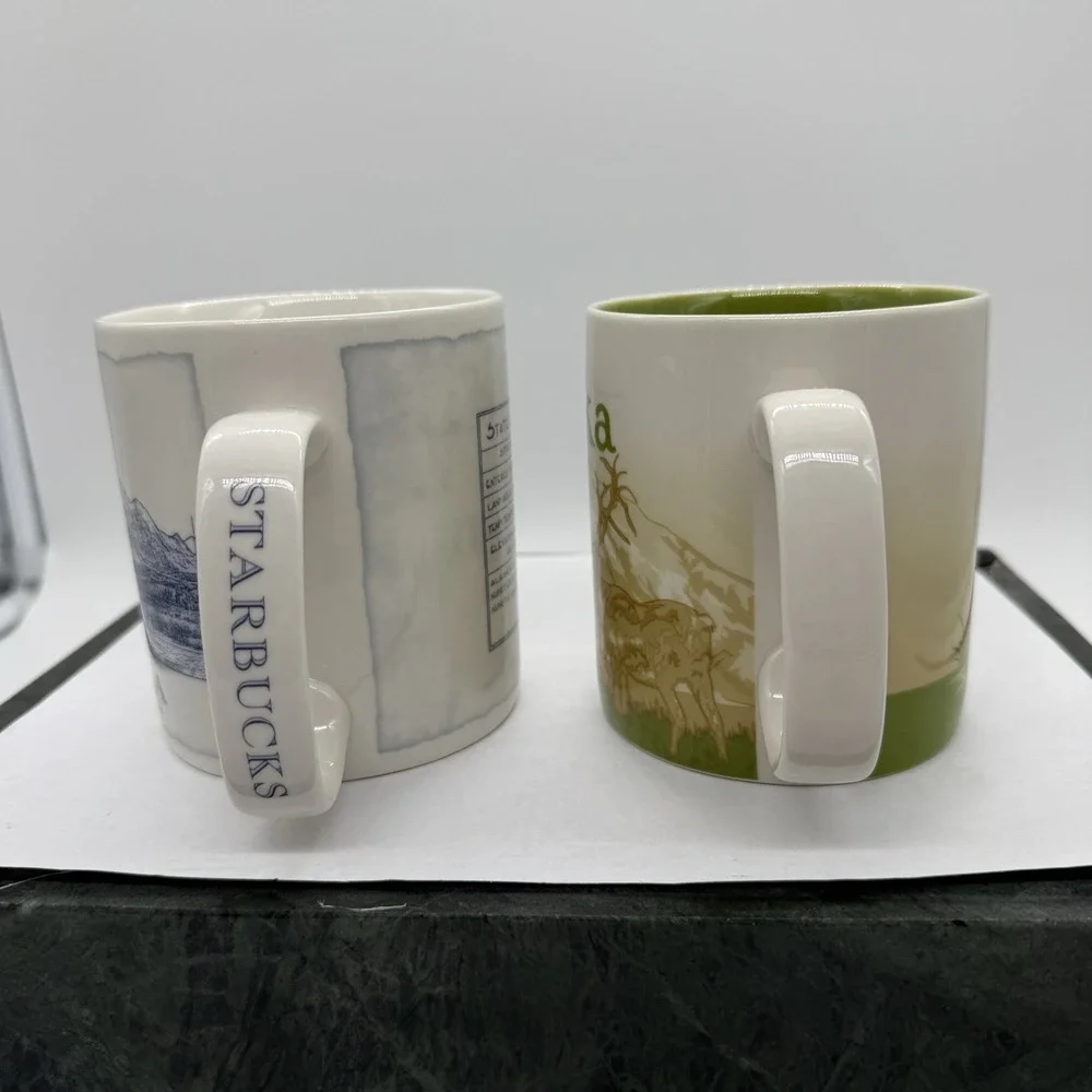 Starbucks Alaska Mug Lot 2 18oz Coffee Cups 2007 2011 Bear Caribou Collector